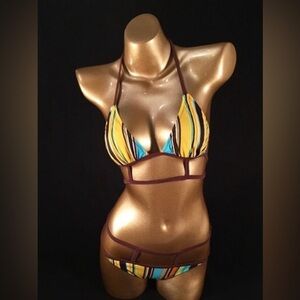 ✅ NEW ✅ Striped Yellow and Blue Bikini